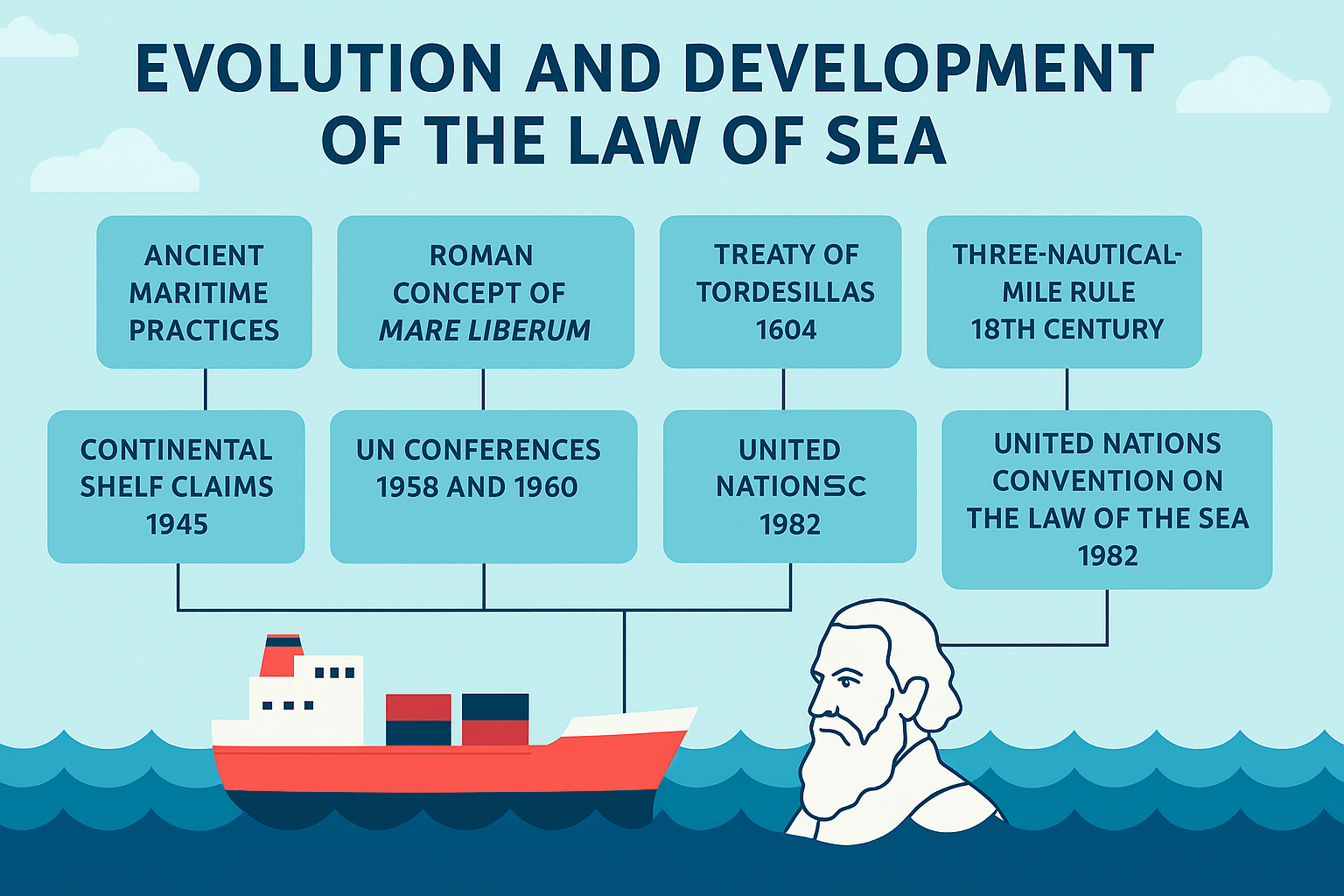 13. Explain the evolution and development of the law of the sea.