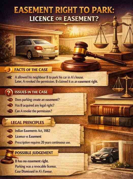 20. A allowed his neighbour B to park his car in A’s house. After some time A refused. B claimed it as an easement right. Decide.